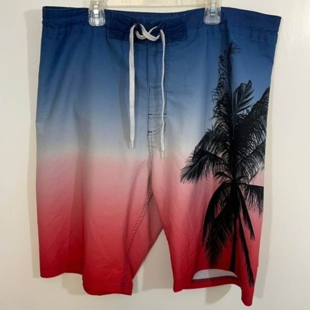 Old Navy Board Shorts with Zipper Back Pocket, Red & Blue Ombre, 36